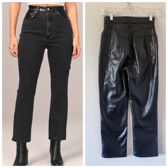 ABERCROMBIE & FITCH | Ultra High Rise Jeans Ankle Straight Black Leather Sz 25 - Picture 1 of 6